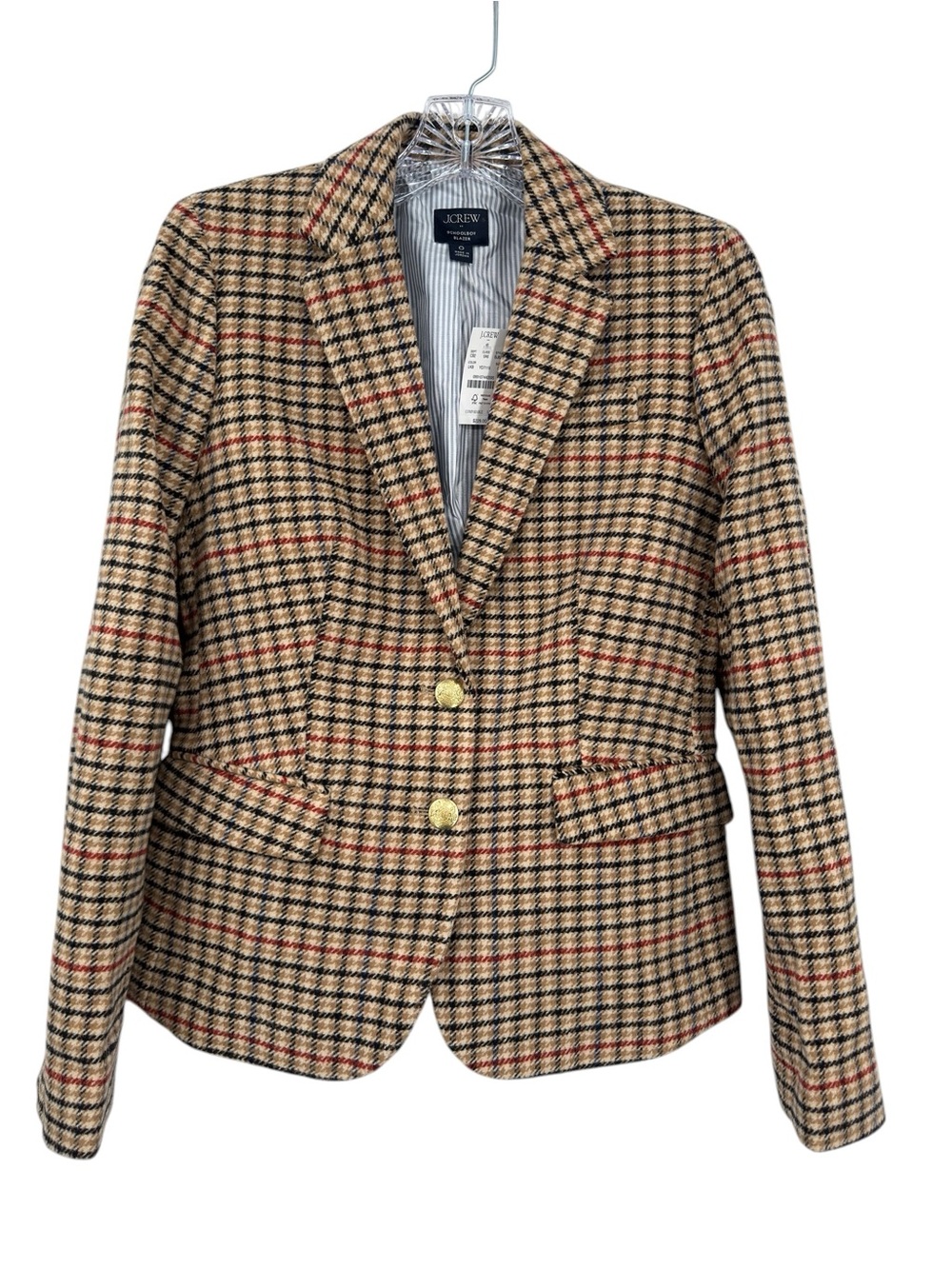 J. Crew Factory Wool Blend Houndstooth Schoolboy Blazer Size 0 Academia Preppy